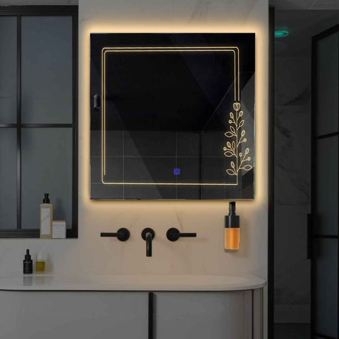 LED Spiegel Quadratisch | Touch-Schalter | Warmweißes Licht - Reyze Seria Good Vibes Model 3