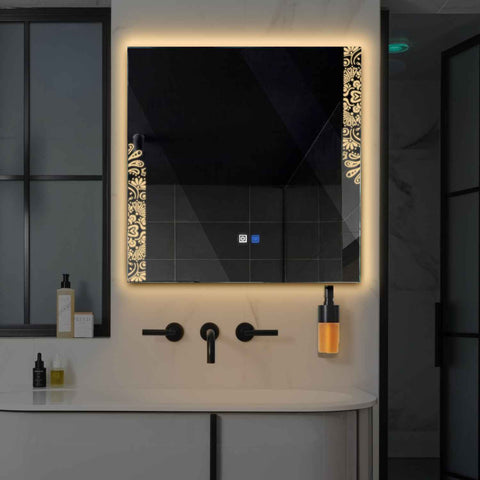 LED Spiegel Quadratisch | Touch-Schalter | Anti-Beschlag-Funktion | Warmweißes Licht - Reyze Seria Good Vibes Model 4