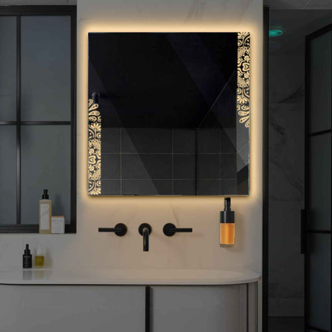 LED Spiegel Quadratisch | Wandschalter-Steuerung | Warmweißes Licht - Reyze Seria Good Vibes Model 4