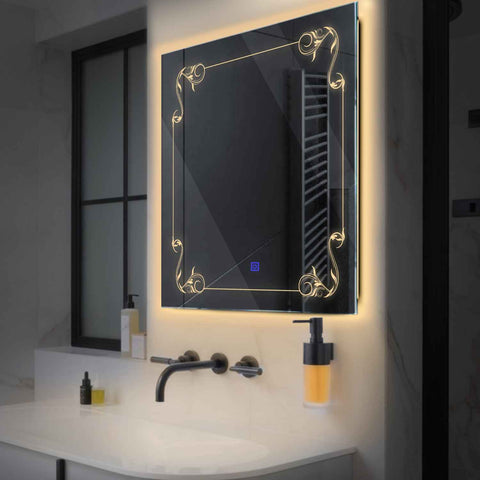 LED Spiegel Quadratisch | Touch-Schalter | Warmweißes Licht - Reyze Seria Good Vibes Model 5