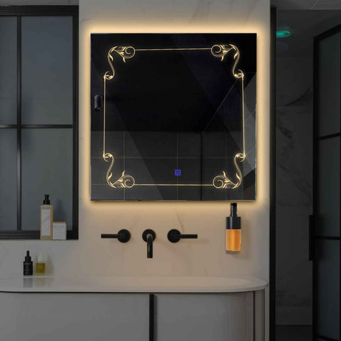 LED Spiegel Quadratisch | Touch-Schalter | Warmweißes Licht - Reyze Seria Good Vibes Model 5