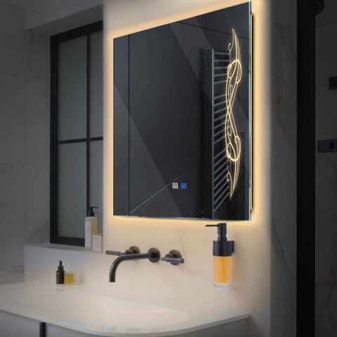 LED Spiegel Quadratisch | Touch-Schalter | Anti-Beschlag-Funktion | Warmweißes Licht - Reyze Seria Good Vibes Model 6