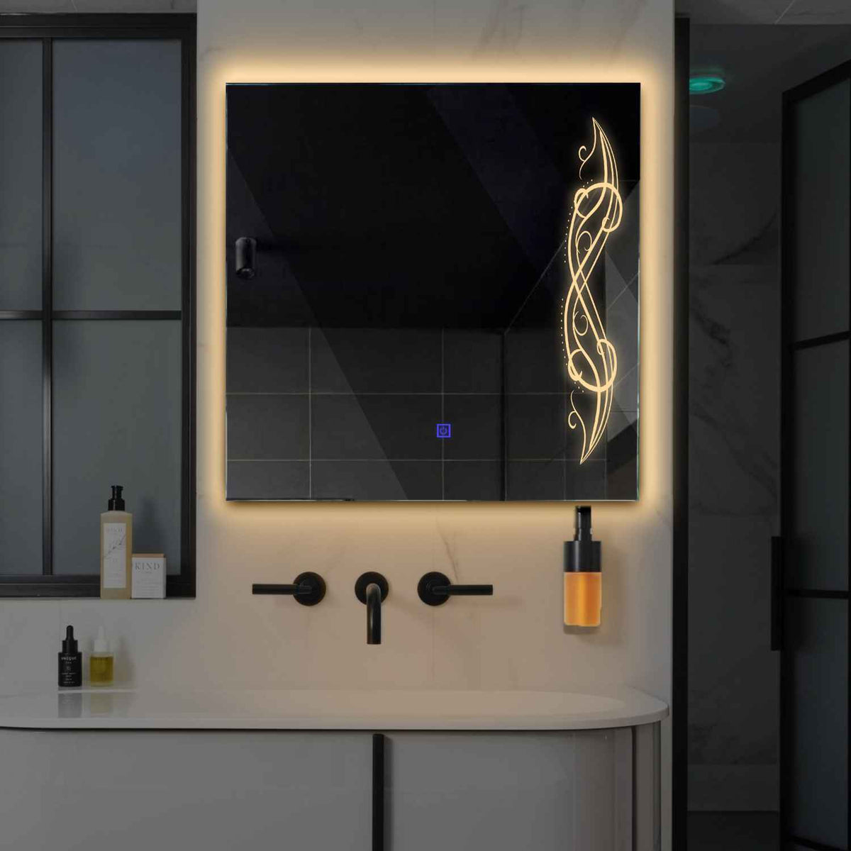 LED Spiegel Quadratisch | Touch-Schalter | Warmweißes Licht - Reyze Seria Good Vibes Model 6