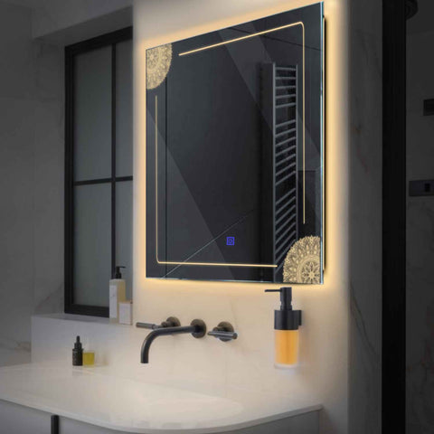 LED Spiegel Quadratisch | Touch-Schalter | Warmweißes Licht - Reyze Seria Good Vibes Model 7