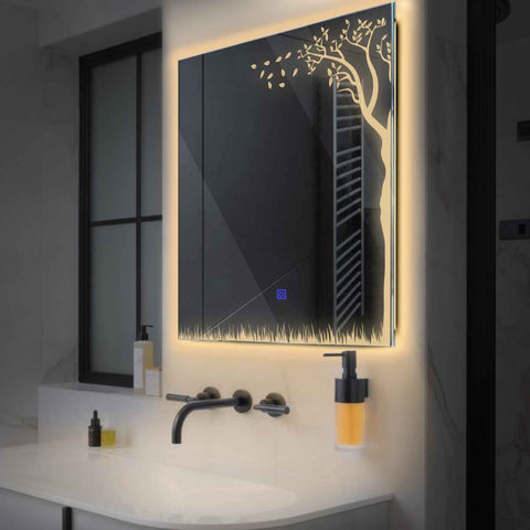 LED Spiegel Quadratisch | Touch-Schalter | Warmweißes Licht - Reyze Seria Good Vibes Model 8