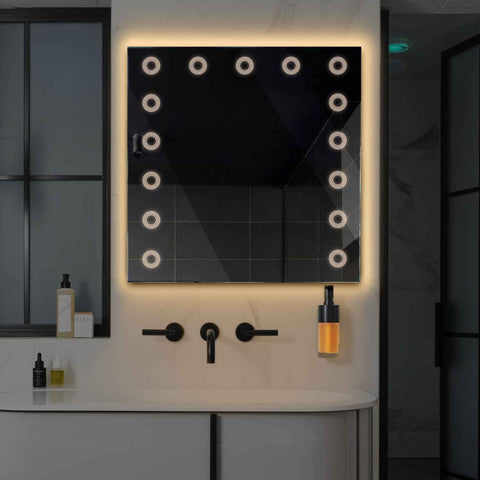 LED Spiegel Quadratisch | Wandschalter-Steuerung | Warmweißes Licht - Reyze Seria Minimal Model 4