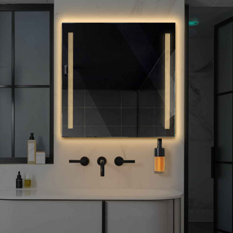 LED Spiegel Quadratisch | Wandschalter-Steuerung | Warmweißes Licht - Reyze Seria Minimal Model 7