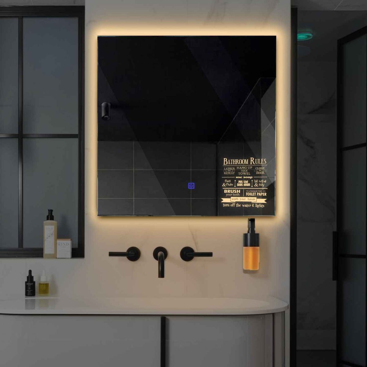 LED Spiegel Quadratisch | Touch-Schalter | Warmweißes Licht - Reyze Seria Motivated Model 5