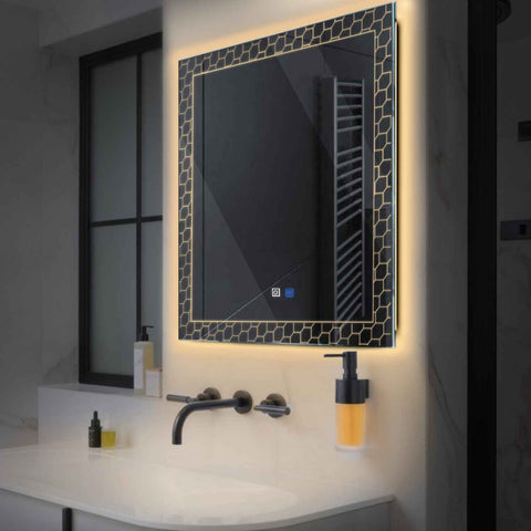 LED Spiegel Quadratisch | Touch-Schalter | Anti-Beschlag-Funktion | Warmweißes Licht - Reyze Seria Official Model 7