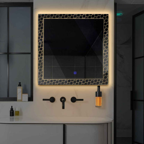LED Spiegel Quadratisch | Touch-Schalter | Warmweißes Licht - Reyze Seria Official Model 7