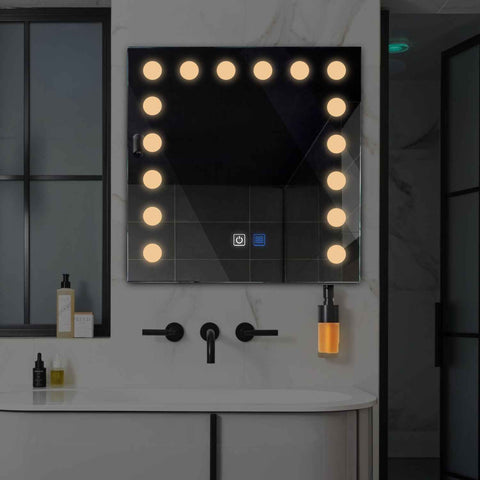LED Spiegel Quadratisch | Touch-Schalter | Anti-Beschlag-Funktion | Warmweißes Licht - Reyze Seria Salono Model 6