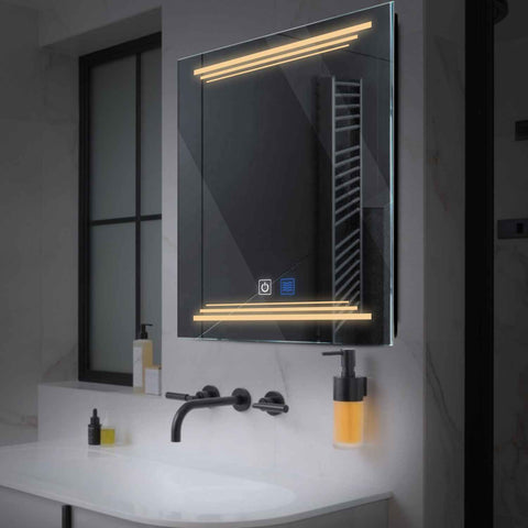 LED Spiegel Quadratisch | Touch-Schalter | Anti-Beschlag-Funktion | Warmweißes Licht - Reyze Seria Salono Model 7