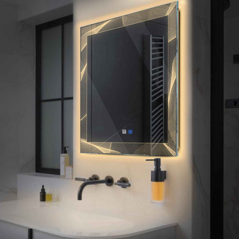 LED Spiegel Quadratisch | Touch-Schalter | Anti-Beschlag-Funktion | Warmweißes Licht - Reyze Seria Simetria Model 2