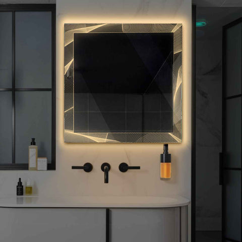 LED Spiegel Quadratisch | Wandschalter-Steuerung | Warmweißes Licht - Reyze Seria Simetria Model 2