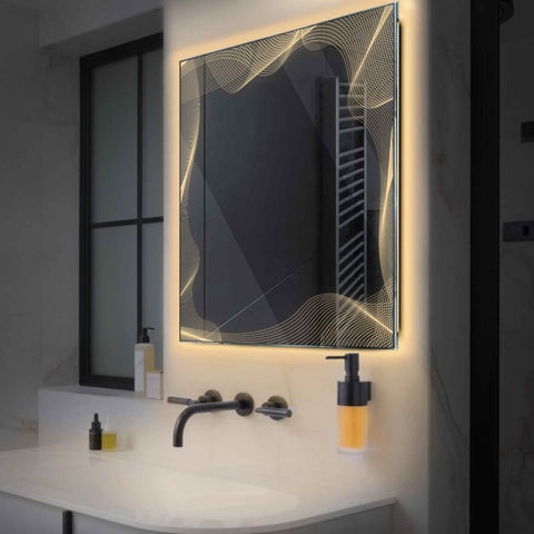 LED Spiegel Quadratisch | Wandschalter-Steuerung | Warmweißes Licht - Reyze Seria Simetria Model 3