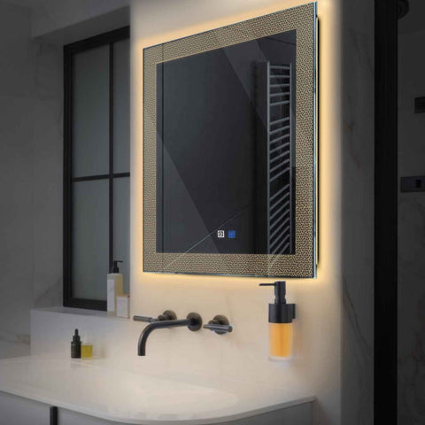 LED Spiegel Quadratisch | Touch-Schalter | Anti-Beschlag-Funktion | Warmweißes Licht - Reyze Seria Simetria Model 4