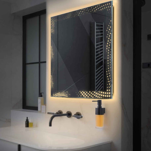 LED Spiegel Quadratisch | Wandschalter-Steuerung | Warmweißes Licht - Reyze Seria Simetria Model 8