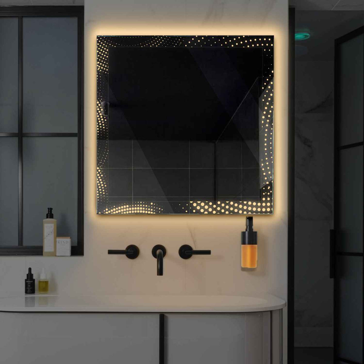 LED Spiegel Quadratisch | Wandschalter-Steuerung | Warmweißes Licht - Reyze Seria Simetria Model 8