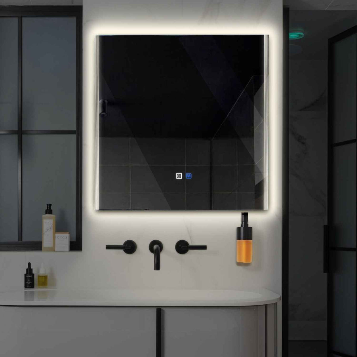 LED Spiegel Quadratisch | Touch-Schalter | Anti-Beschlag-Funktion | Neutralweißes Licht - Reyze Seria Edge Model 7