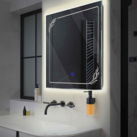 LED Spiegel Quadratisch | Touch-Schalter | Neutralweißes Licht - Reyze Seria Good Vibes Model 1