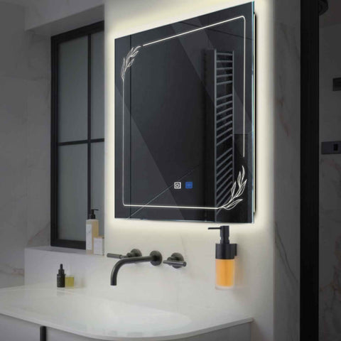 LED Spiegel Quadratisch | Touch-Schalter | Anti-Beschlag-Funktion | Neutralweißes Licht - Reyze Seria Good Vibes Model 1