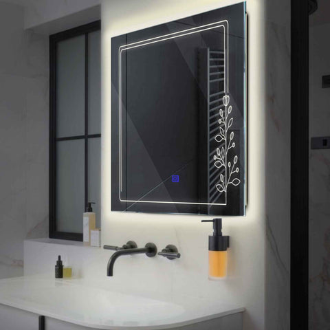 LED Spiegel Quadratisch | Touch-Schalter | Neutralweißes Licht - Reyze Seria Good Vibes Model 3