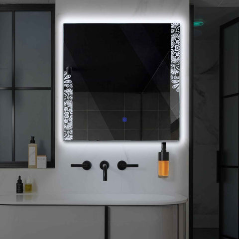 LED Spiegel Quadratisch | Touch-Schalter | Kaltweißes Licht - Reyze Seria Good Vibes Model 4