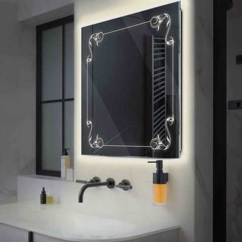 LED Spiegel Quadratisch | Wandschalter-Steuerung | Neutralweißes Licht - Reyze Seria Good Vibes Model 5