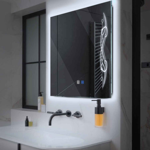 LED Spiegel Quadratisch | Touch-Schalter | Anti-Beschlag-Funktion | Kaltweißes Licht - Reyze Seria Good Vibes Model 6