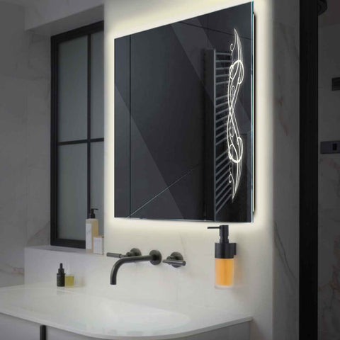 LED Spiegel Quadratisch | Wandschalter-Steuerung | Neutralweißes Licht - Reyze Seria Good Vibes Model 6