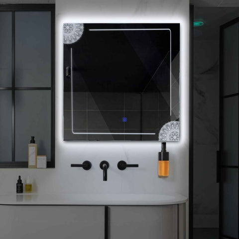 LED Spiegel Quadratisch | Touch-Schalter | Kaltweißes Licht - Reyze Seria Good Vibes Model 7