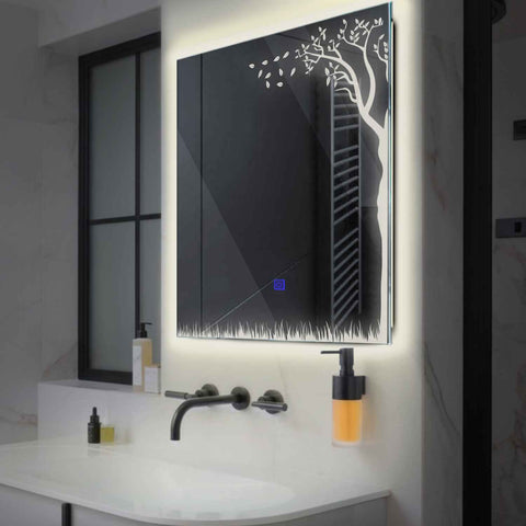 LED Spiegel Quadratisch | Touch-Schalter | Neutralweißes Licht - Reyze Seria Good Vibes Model 8