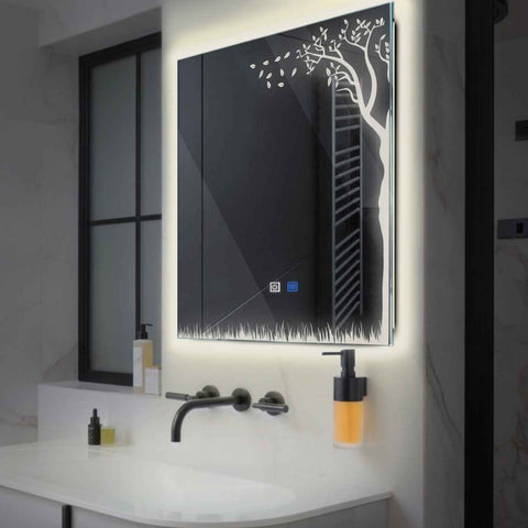 LED Spiegel Quadratisch | Touch-Schalter | Anti-Beschlag-Funktion | Neutralweißes Licht - Reyze Seria Good Vibes Model 8