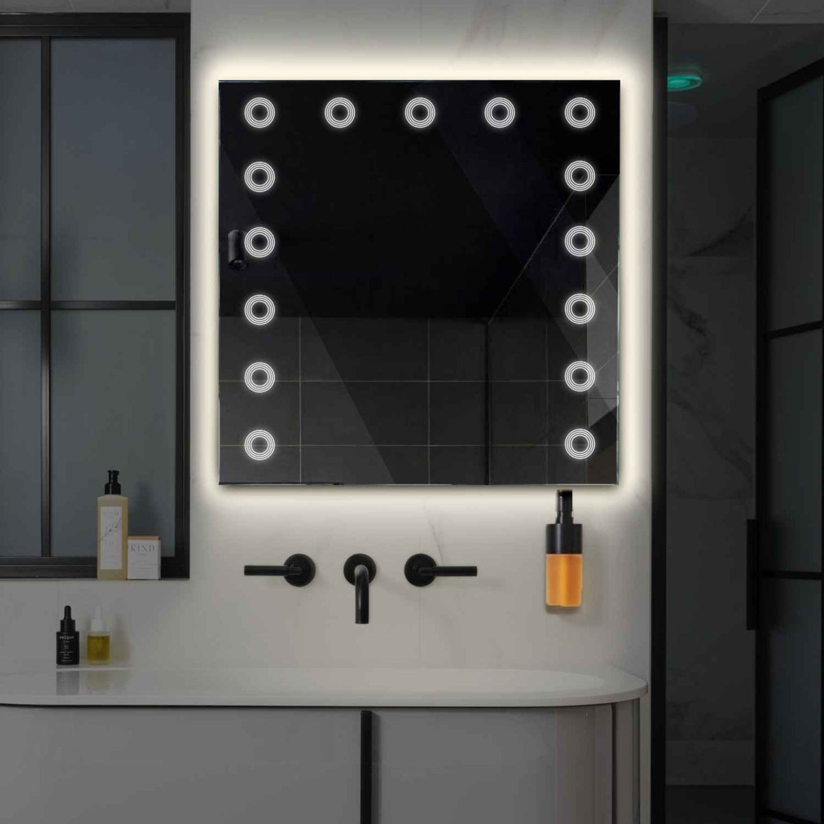 LED Spiegel Quadratisch | Wandschalter-Steuerung | Neutralweißes Licht - Reyze Seria Minimal Model 4