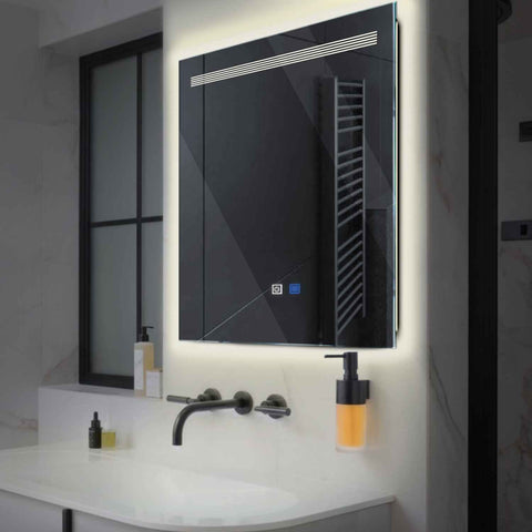 LED Spiegel Quadratisch | Touch-Schalter | Anti-Beschlag-Funktion | Neutralweißes Licht - Reyze Seria Minimal Model 5