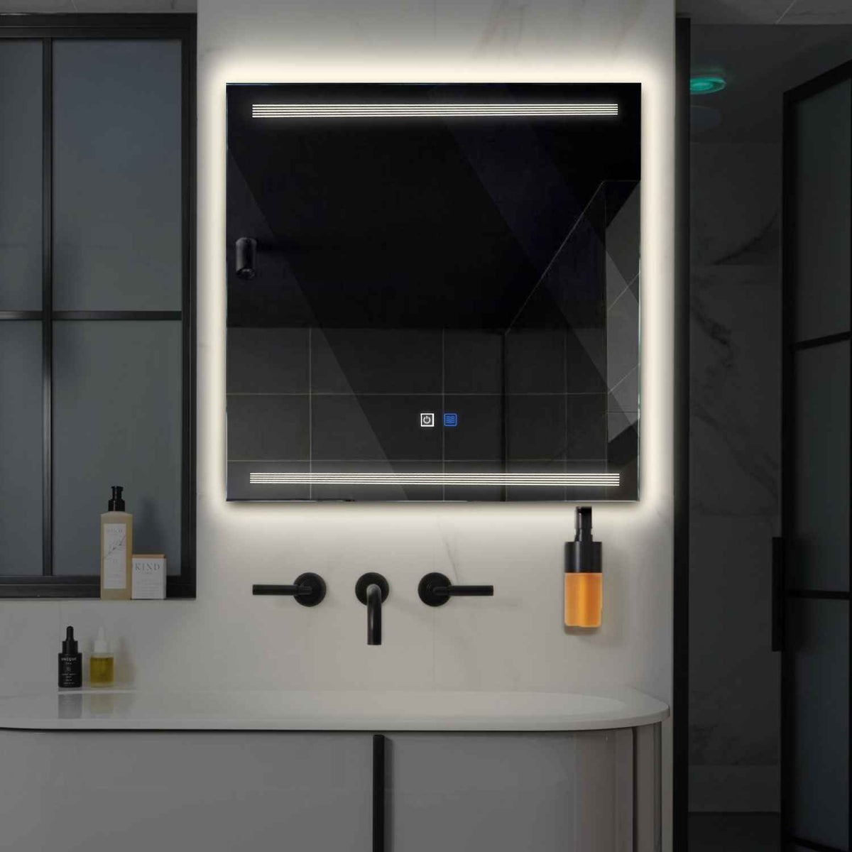 LED Spiegel Quadratisch | Touch-Schalter | Anti-Beschlag-Funktion | Neutralweißes Licht - Reyze Seria Minimal Model 8