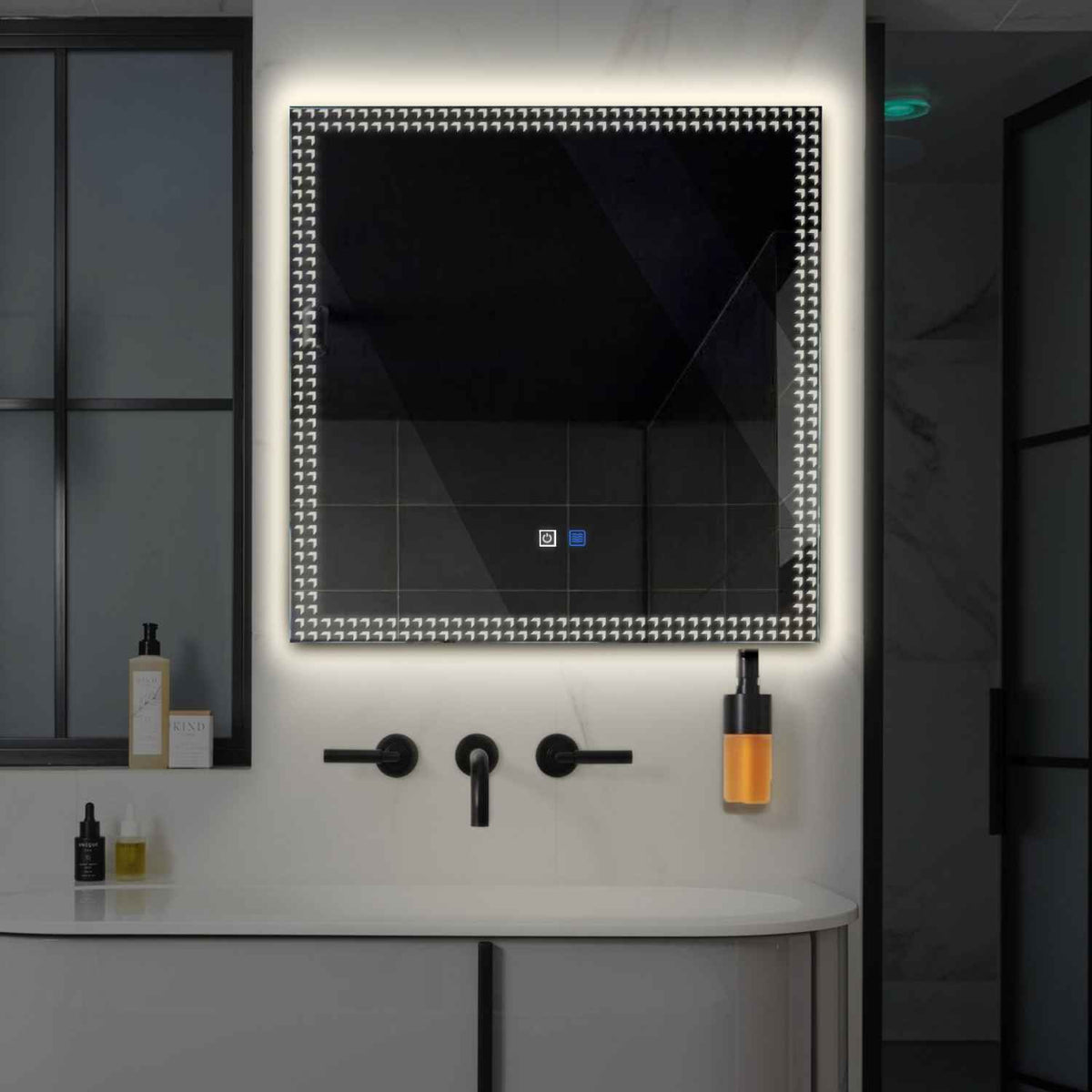 LED Spiegel Quadratisch | Touch-Schalter | Anti-Beschlag-Funktion | Neutralweißes Licht - Reyze Seria Official Model 6
