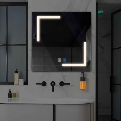 LED Spiegel Quadratisch | Touch-Schalter | Anti-Beschlag-Funktion | Neutralweißes Licht - Reyze Seria Salono Model 3