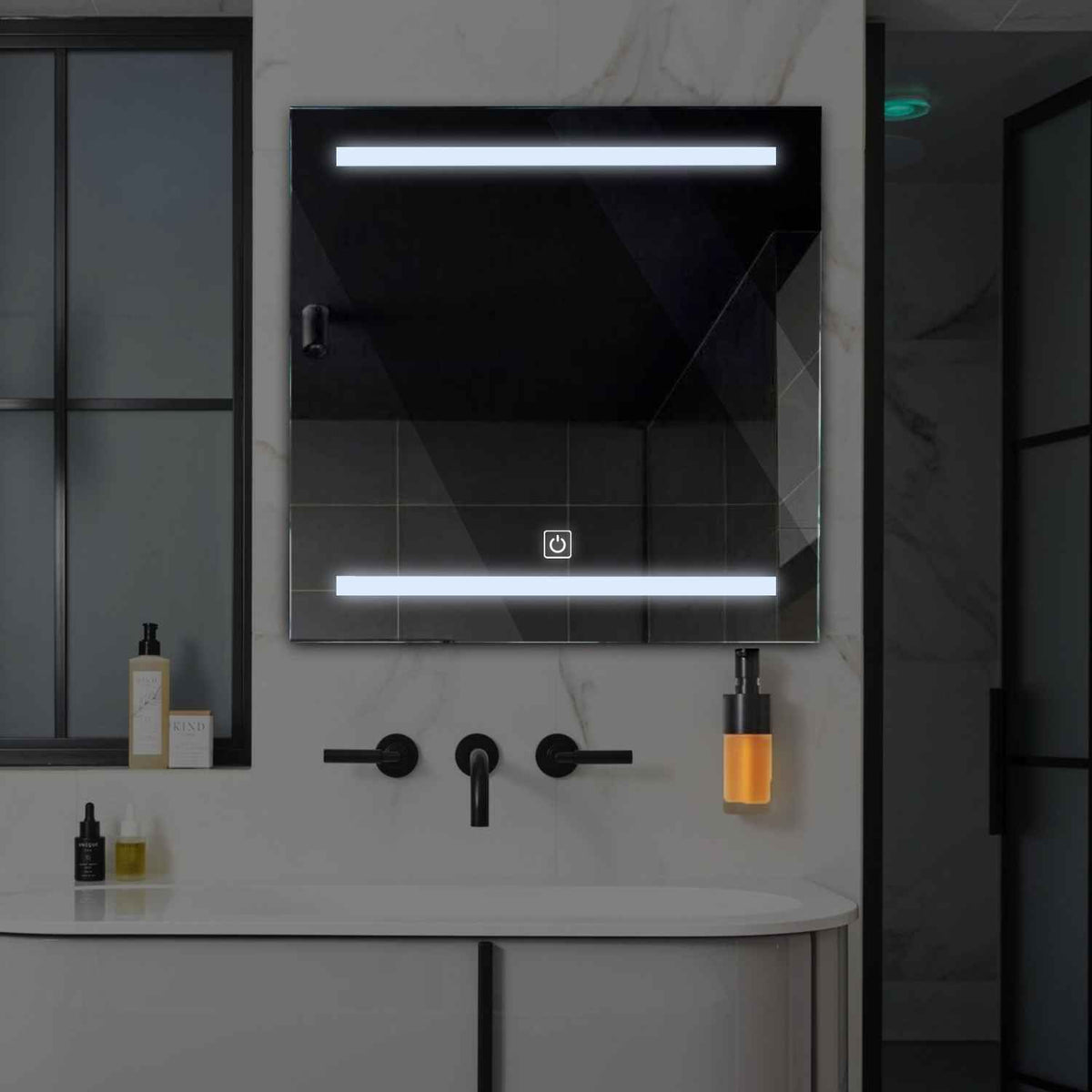 LED Spiegel Quadratisch | Touch-Schalter | Kaltweißes Licht - Reyze Seria Salono Model 4
