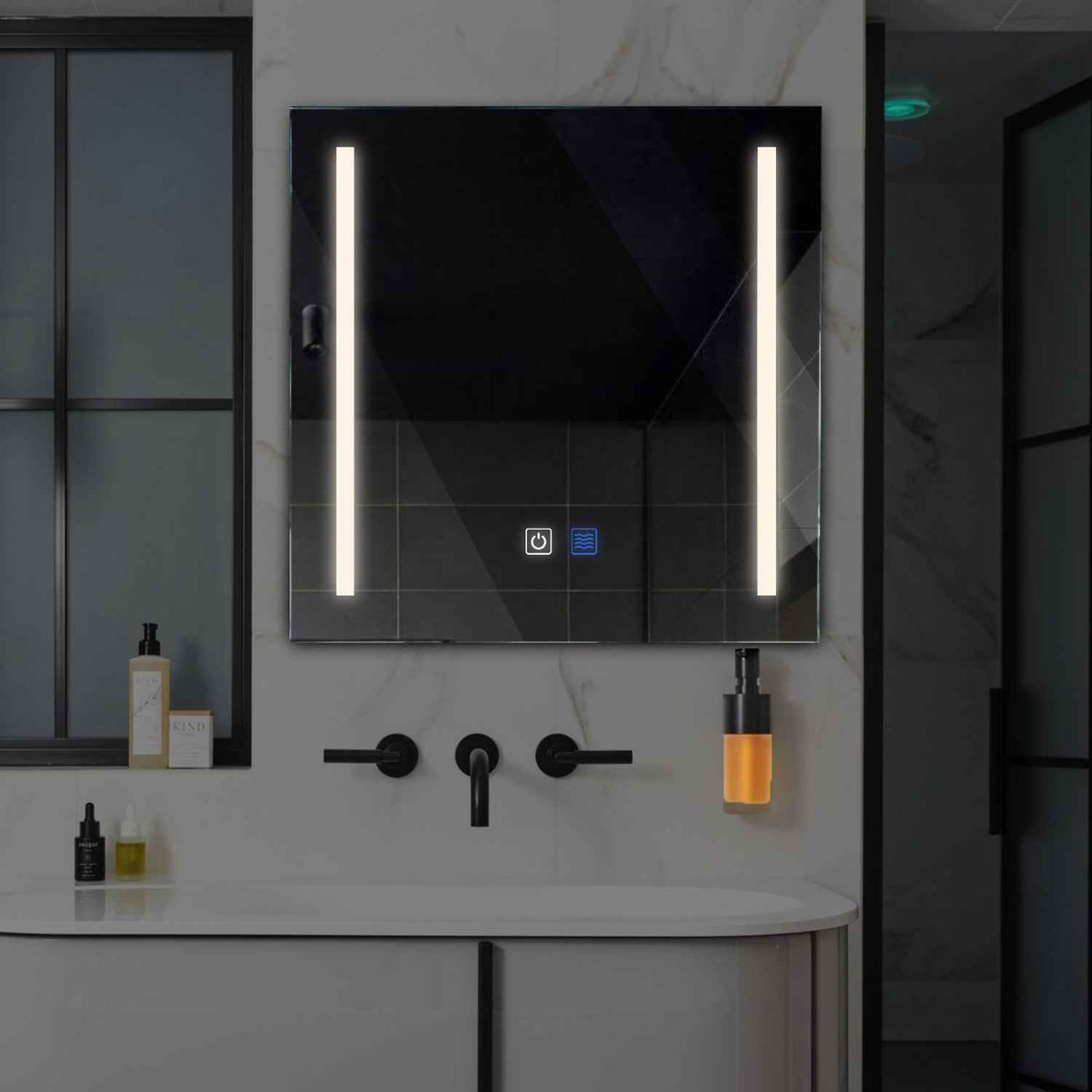 LED Spiegel Quadratisch | Touch-Schalter | Anti-Beschlag-Funktion | Neutralweißes Licht - Reyze Seria Salono Model 5