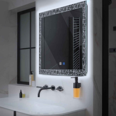 LED Spiegel Quadratisch | Touch-Schalter | Anti-Beschlag-Funktion | Kaltweißes Licht - Reyze Seria Simetria Model 1