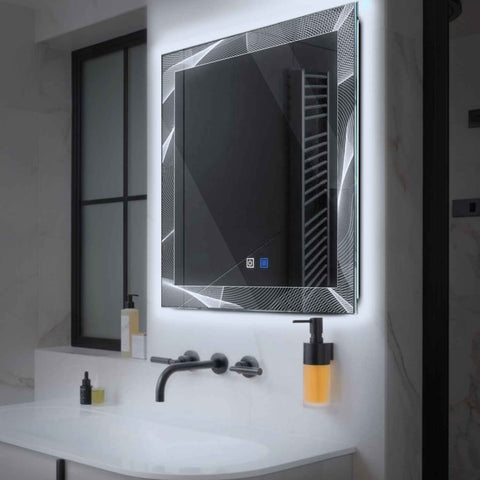 LED Spiegel Quadratisch | Touch-Schalter | Anti-Beschlag-Funktion | Kaltweißes Licht - Reyze Seria Simetria Model 2