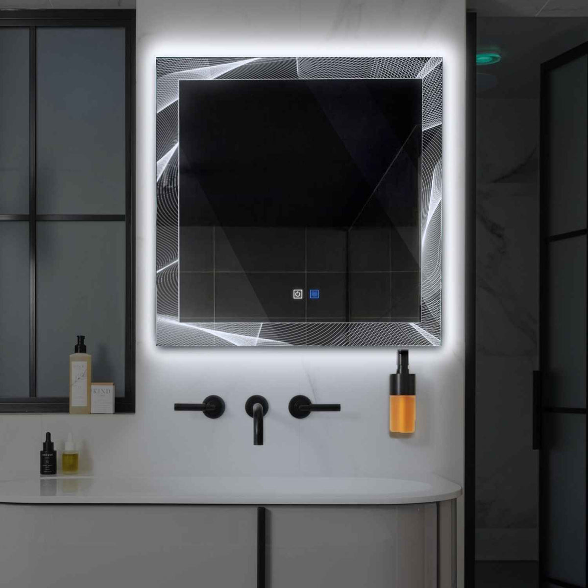 LED Spiegel Quadratisch | Touch-Schalter | Anti-Beschlag-Funktion | Kaltweißes Licht - Reyze Seria Simetria Model 2