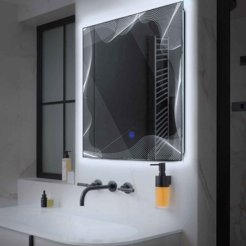 LED Spiegel Quadratisch | Touch-Schalter | Kaltweißes Licht - Reyze Seria Simetria Model 3