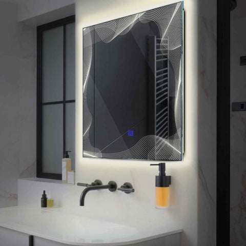 LED Spiegel Quadratisch | Touch-Schalter | Neutralweißes Licht - Reyze Seria Simetria Model 3