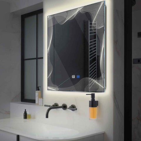 LED Spiegel Quadratisch | Touch-Schalter | Anti-Beschlag-Funktion | Neutralweißes Licht - Reyze Seria Simetria Model 3