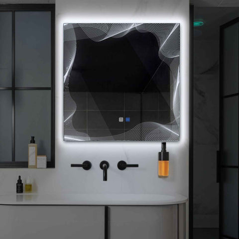 LED Spiegel Quadratisch | Touch-Schalter | Anti-Beschlag-Funktion | Kaltweißes Licht - Reyze Seria Simetria Model 3