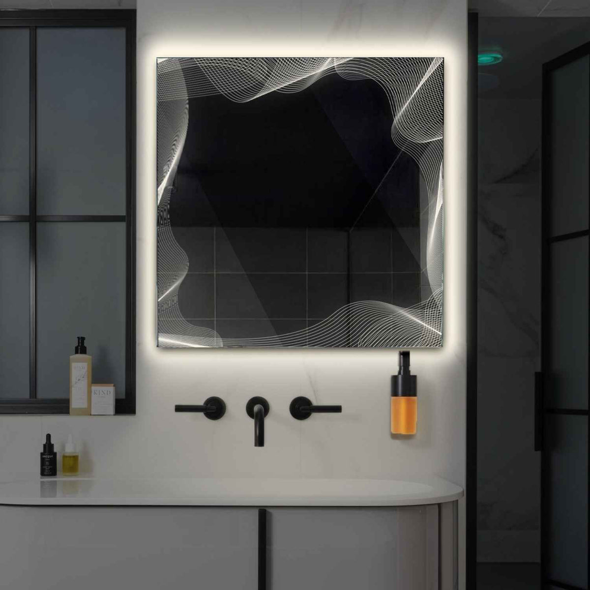 LED Spiegel Quadratisch | Wandschalter-Steuerung | Neutralweißes Licht - Reyze Seria Simetria Model 3