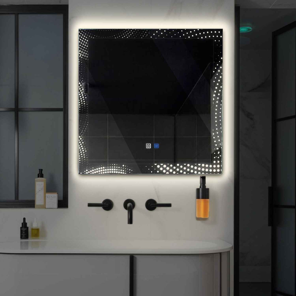 LED Spiegel Quadratisch | Touch-Schalter | Anti-Beschlag-Funktion | Neutralweißes Licht - Reyze Seria Simetria Model 8