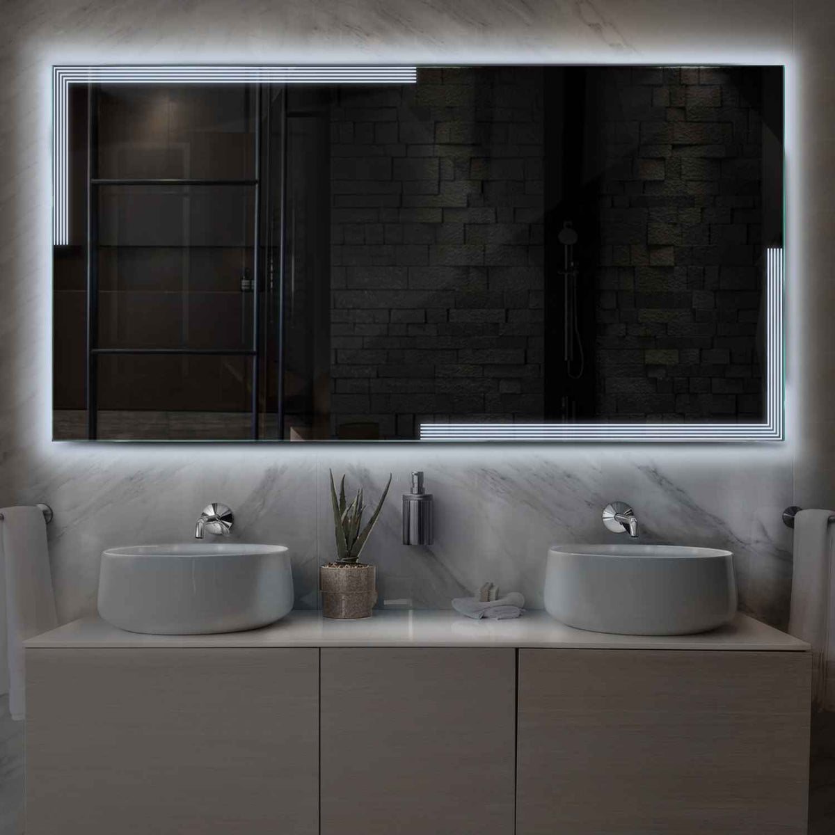 LED Spiegel Rechteckig | Wandschalter-Steuerung | Kaltweißes Licht - Reyze Seria Edge Model 2